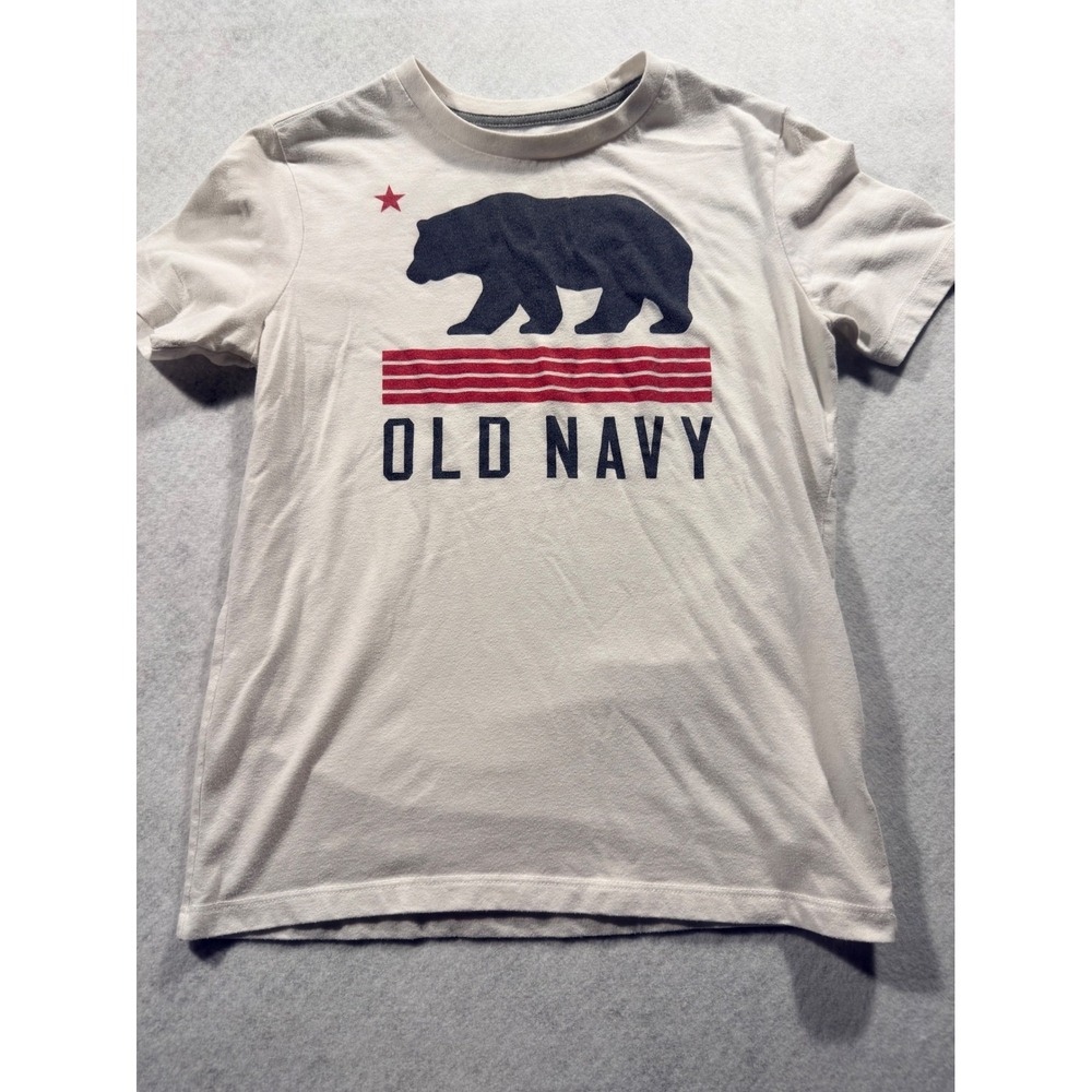 Old Navy Kids California‎ Bear Graphic T-Shirt White Red Blue Size L 10-12